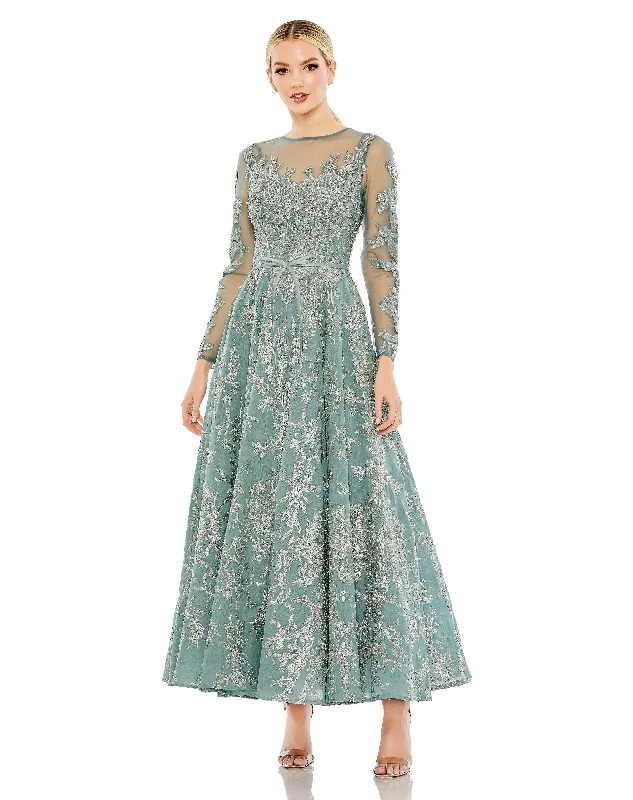 Savings You Can’t Ignore!Mac Duggal 20337 Long Sleeve Formal Tea Length Dress