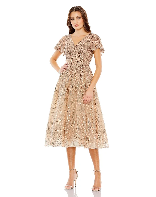 Grab Yours Before It’s Too Late!Mac Duggal 20392 Short Sleeve Tea Length Formal Dress Grab Yours Before It’s Too Late!Mac Duggal 20392 Short Sleeve Tea Length Formal Dress