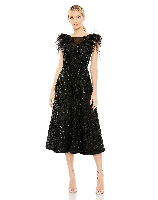 Your Exclusive Offer Awaits!Mac Duggal 20400 Feather Sleeve Tea Length Formal Dress Your Exclusive Offer Awaits!Mac Duggal 20400 Feather Sleeve Tea Length Formal Dress