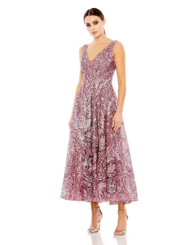Steals and Deals Await!Mac Duggal 20422 Tea Length Beaded Lace Formal Dress