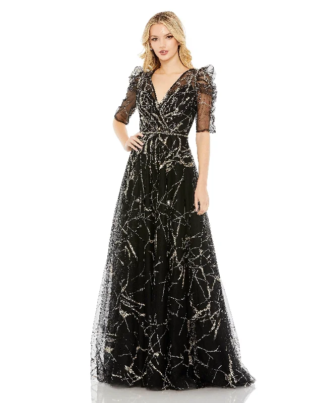 Save More When You Shop More!Mac Duggal 20428 Long Formal Puff Sleeve Dress