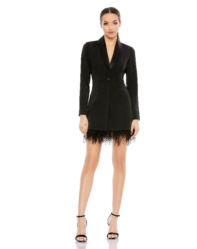 Buy More, Save More!Mac Duggal 26510 Short Long Sleeve Tuxedo Cocktail Dress