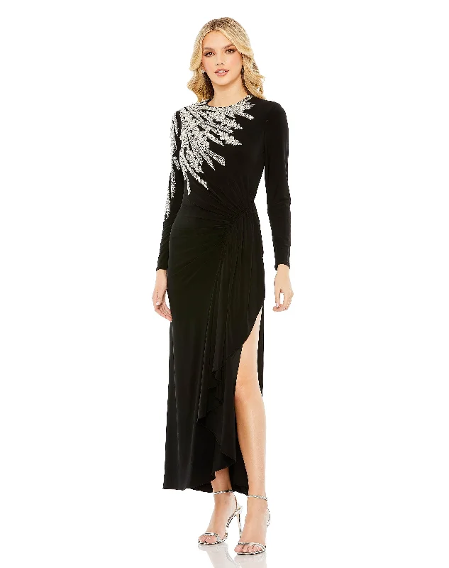 Your Dream Deal is Here!Mac Duggal 42050 Beaded Long Sleeve Formal Tea Length Dress Your Dream Deal is Here!Mac Duggal 42050 Beaded Long Sleeve Formal Tea Length Dress