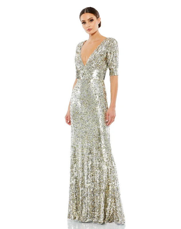 Instant Savings Await!Mac Duggal 4707 Long Formal Short Sleeve Evening Gown