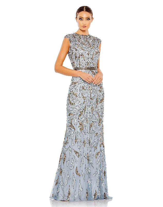 Shop More, Spend Less!Mac Duggal 5532 Long Cap Sleeve Beaded Formal Dress