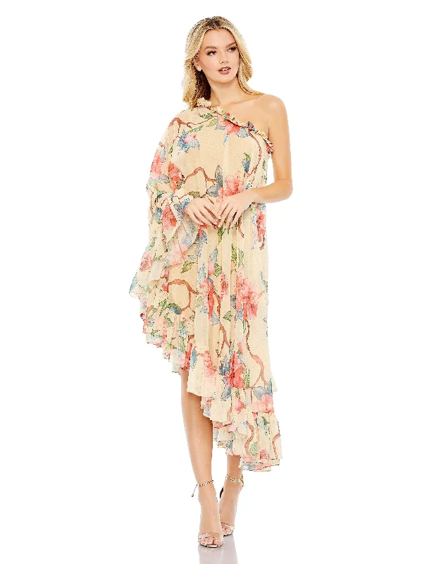 Hurry, Sale Ends Soon!Mac Duggal 55830 High Low One Shoulder Floral Print Dress