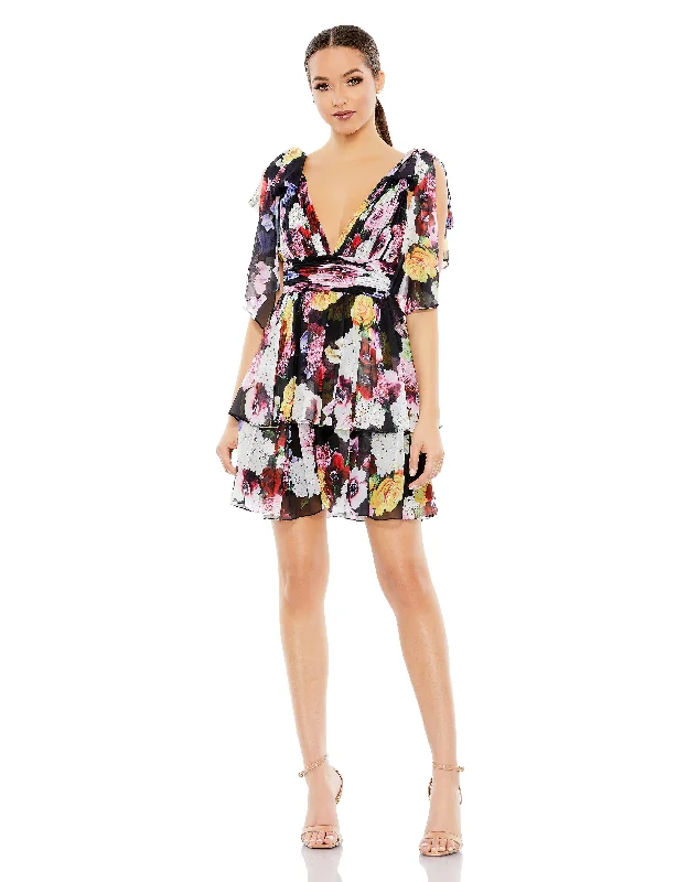 Save Up to 50% Off!Mac Duggal 55837 Short Floral Chiffon Cocktail Dress