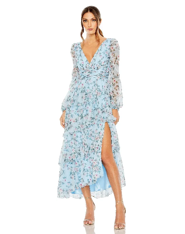Save More When You Shop More!Mac Duggal 55880 Long Sleeve Floral High Low Dress