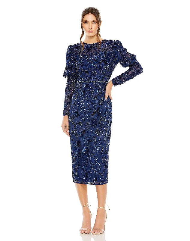 Instant Savings Await!Mac Duggal 5590 Tea Length Long Sleeve Formal Dress