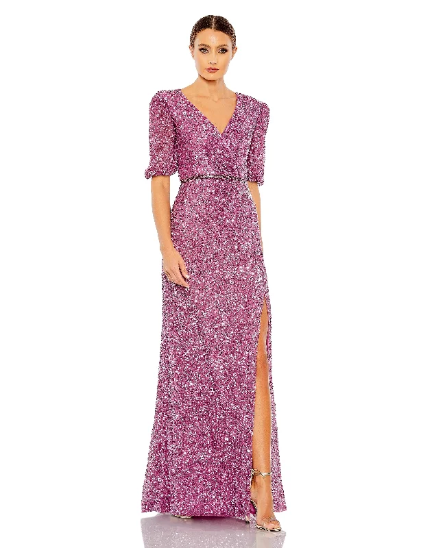 Your Best Deals Are Here!Mac Duggal 5610 Short Puff Sleeve Formal Long Gown