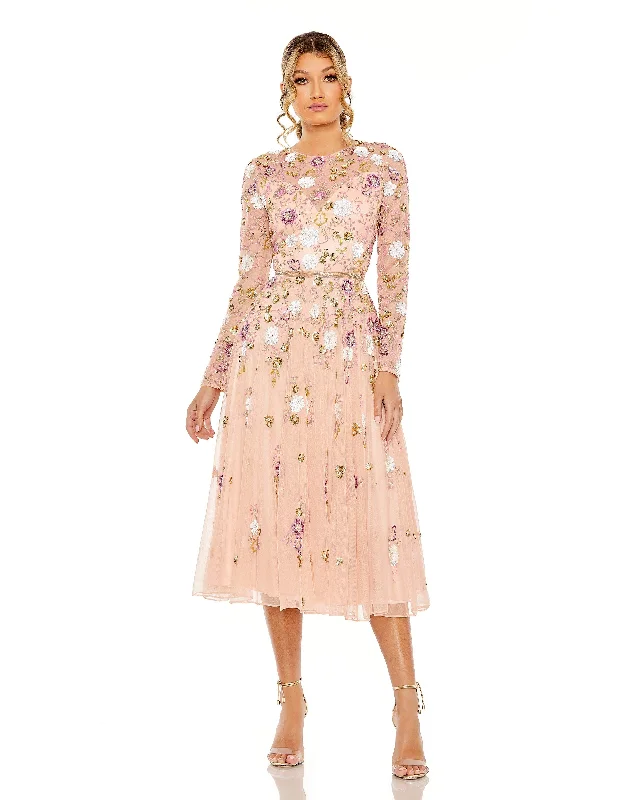 Your Shopping Spree Starts Here!Mac Duggal 5716 Tea Length Long Sleeve Formal Dress