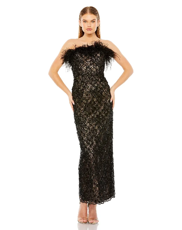 Limited-Time Price Drop!Mac Duggal 68140 Beaded Strapless Tea Length Dress
