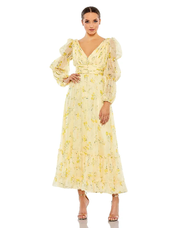 Stock Up and Save!Mac Duggal 68246 Long Sleeve Formal Tea Length Dress