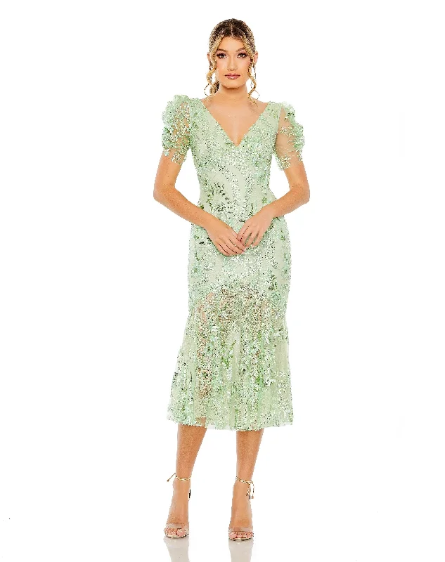 Buy One, Get One Free!Mac Duggal 68266 Short Sleeve Formal Tea Length Dress
