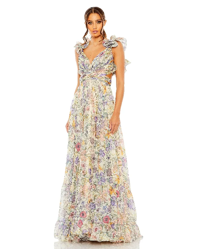 Unmissable Offers Await!Mac Duggal 68517 Long Formal Floral Chiffon Dress