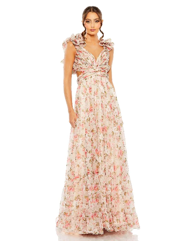 Huge Savings – Act Now!Mac Duggal 68519 Long Formal Chiffon Floral Dress