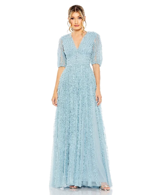 The Sale You’ve Been Waiting For!Mac Duggal 8050 Long Formal Puff Sleeve Ruffle Dress