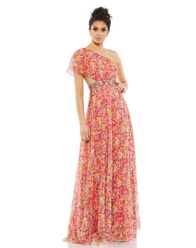 Best Offers of the Month!Mac Duggal 9157 Long Floral One Shoulder Formal Dress