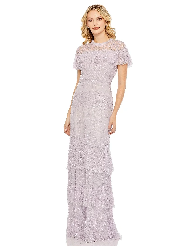Limited Time Offer!Mac Duggal 9195 Long Formal Cape Sleeve Dress