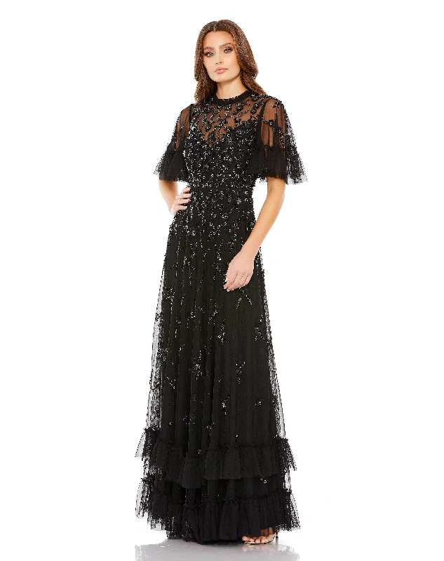 Exclusive Deals Just for You!Mac Duggal 9199 Long Formal Beaded Short Sleeve Dress