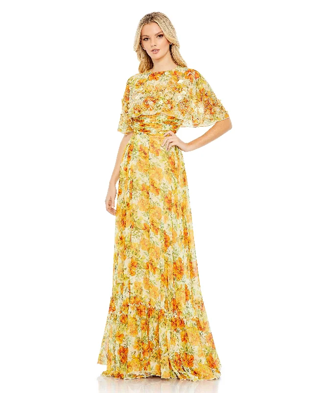 Don't Miss Out!Mac Duggal 9201 Long Formal Floral Print Cape Sleeve Dress