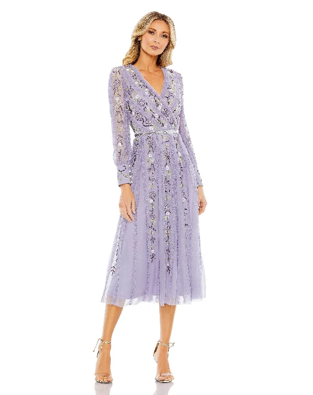 More Discounts, More Joy!Mac Duggal 9133 Long Sleeve Tea Length Formal Dress