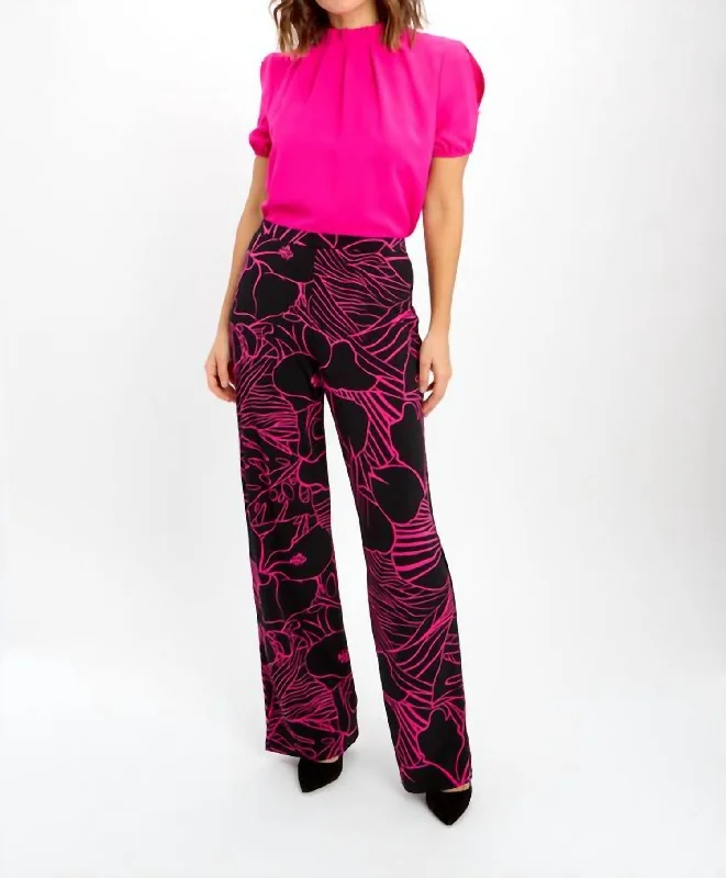 Get the Best for Less!Abstract Print Pants In Black/fuchsia