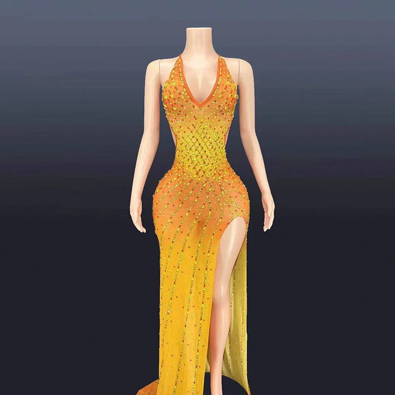 The Best Deals Won’t Wait!AD1149 Advanced Custom Handmade Crystal Diamond Backless Dress With Slit Evening Dresses Gowns For Women The Best Deals Won’t Wait!AD1149 Advanced Custom Handmade Crystal Diamond Backless Dress With Slit Evening Dresses Gowns For Women