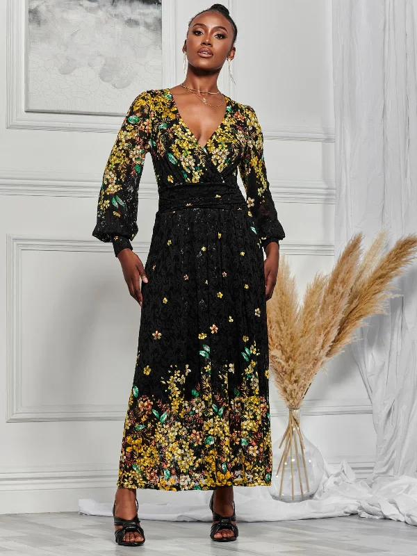 Limited-Time Price Drop!Amica Symmetrical Print Lace Maxi Dress, Yellow Floral
