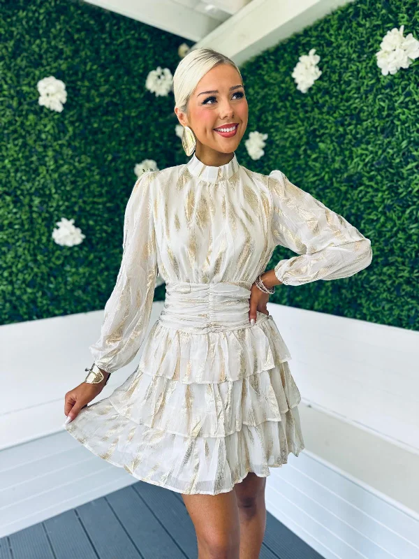 Find the Best Deals Here!Annabelle Gold Leaf Mini Dress Ivory