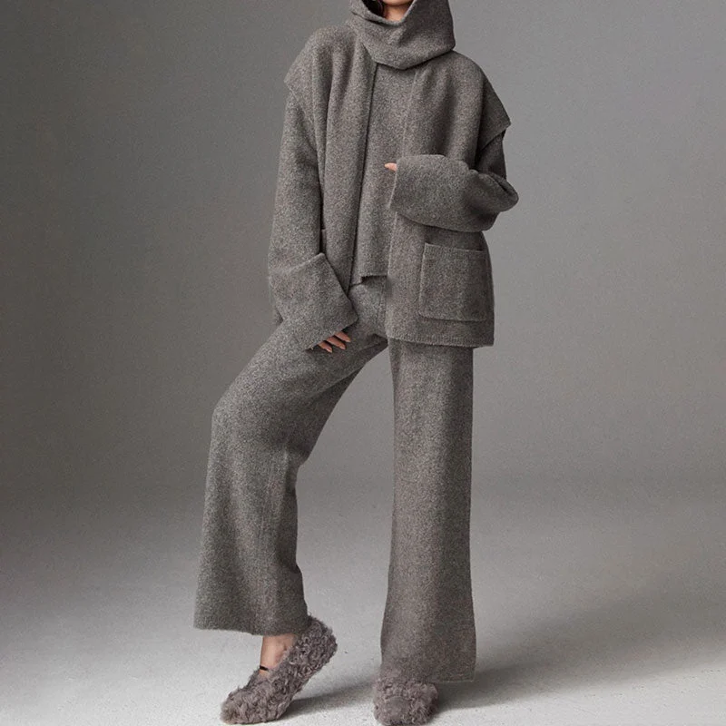 The Best Sale of the Year!Athflow Granular Fleece Oversized Sweater and Wide Leg Knit Pants Matching Set