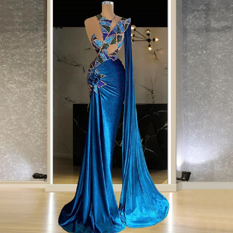 Savings You Can’t Ignore!Blue Stage Wear One Shoulder Vestidos Largos Runway Dresses Vestidos De Fiesta Largo Quinceanera Dress Ball Gowns Maxi Dress