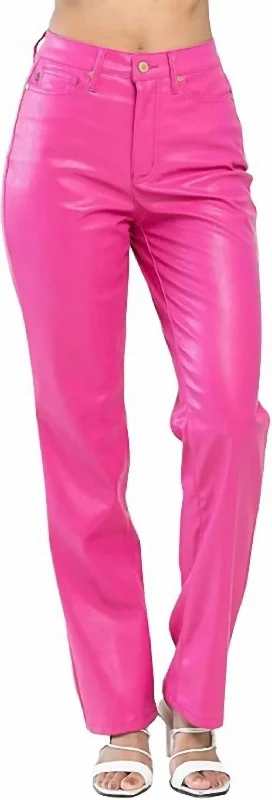 Time to Save Big!Control Top Faux Leather Pants In Hot Pink