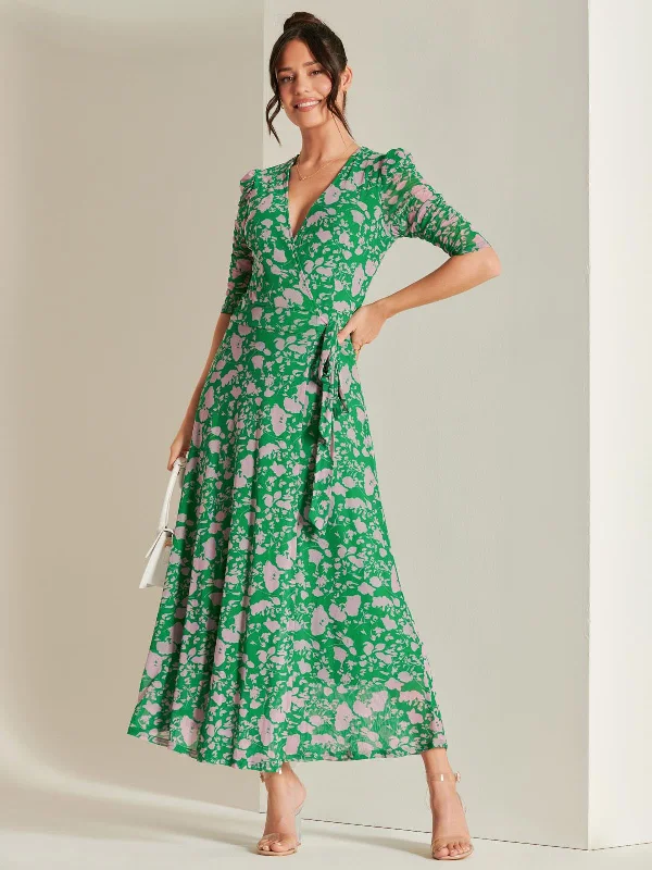 Today’s Deals, Tomorrow’s Regrets!Daliyah Wrap Front Mesh Maxi Dress, Green Floral