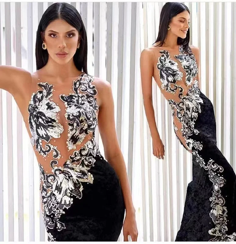 Your Chance to Save is Now!ED2218 Kimshein Transparent Dresses Women Mesh Backless Crop Top Sequin Flower Applique Velvet Dresses Party Evening Your Chance to Save is Now!ED2218 Kimshein Transparent Dresses Women Mesh Backless Crop Top Sequin Flower Applique Velvet Dresses Party Evening