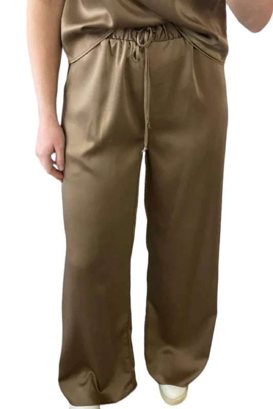Limited Edition, Limited Price!Elastic Waist Satin Pants In Coffee