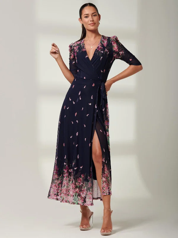 Hot Deals You Can’t Resist!Elkana Mirrored Floral Mesh Maxi Dress, Navy Multi