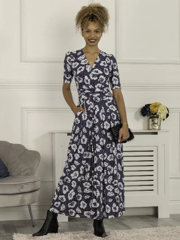 Price Drops You’ll Love!Evita Floral Print Maxi Jersey Dress, Navy White Floral