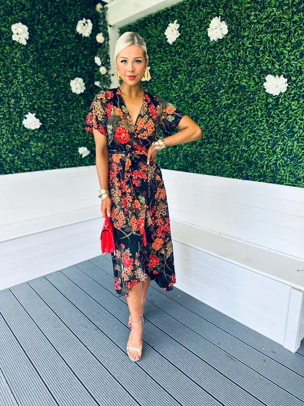 Get It Before It’s Gone!Farrah Split Hem Frill Detail Maxi Dress Autumn Floral