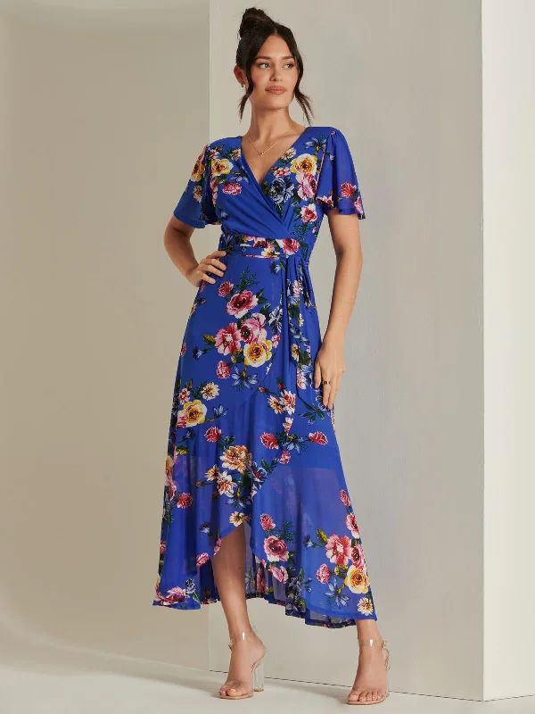 Shop Today, Save Tomorrow!Frill Dip Hem Mesh Maxi Dress, Royal Floral