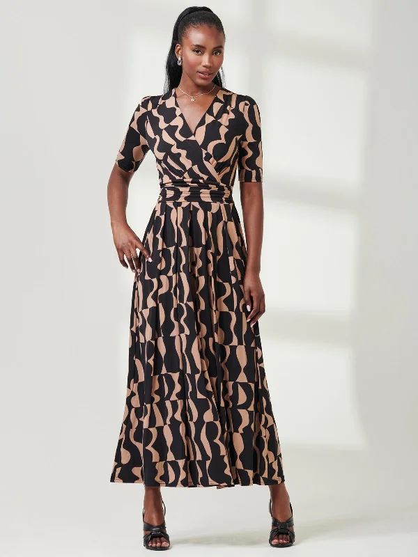 Shop Today, Save Tomorrow!Half Sleeve Jersey Maxi Dress, Brown Pattern