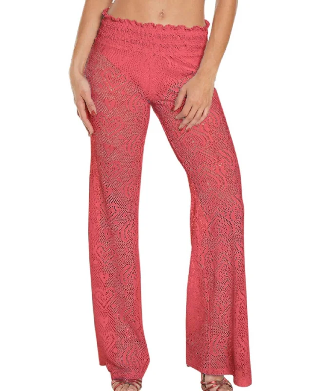 Your Shopping Wish, Our Discount Command!Heart Crochet Smocked Beach Pants In Coral