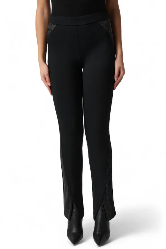 Massive Price Cuts!Heavy Knit Snake Leatherette Pull-On Pants In Black
