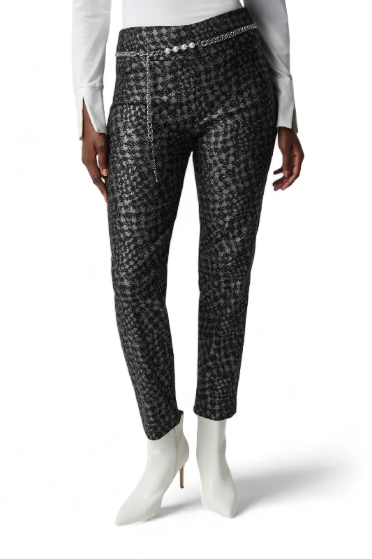 Upgrade for Less!Houndstooth Millennium Pull-On Pants With Pearl Belt In Black/multi