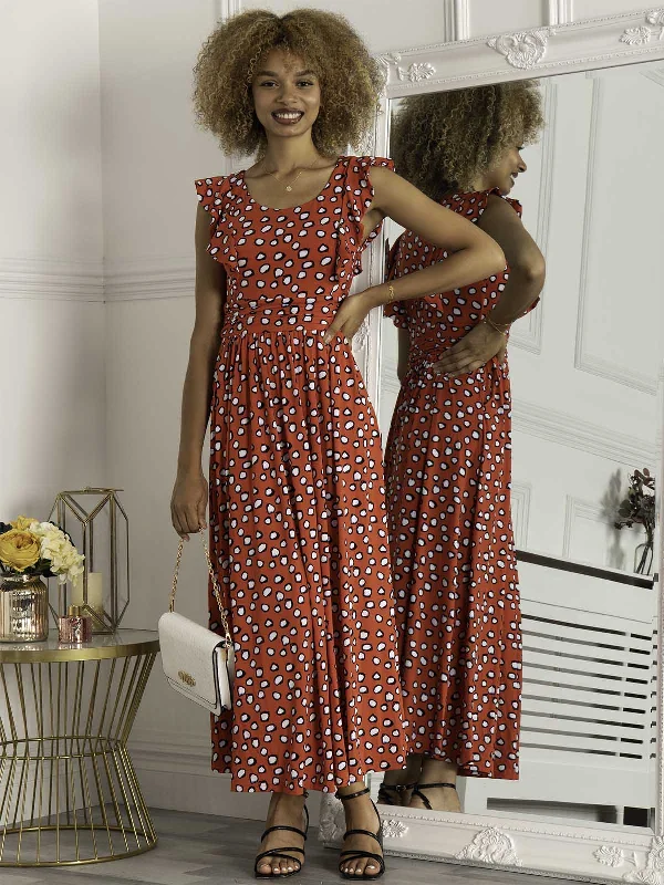 Shop Today, Save Tomorrow!Jolie Moi Adalena Frill Shoulder Maxi Dress, Red Spot