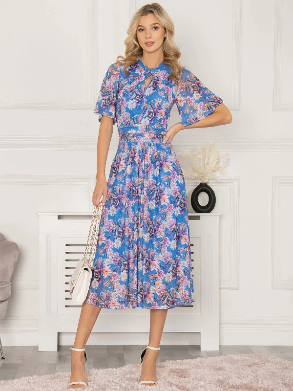 One Click Away from Big Savings!Jolie Moi Danika Keyhole Neck Mesh Dress, Royal Multi