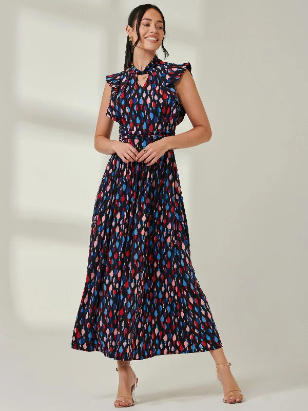 Time to Save Big!Jolie Moi Doris Frill Shoulder Maxi Dress, Navy Pattern