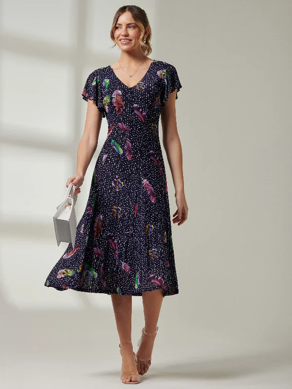 Get the Best for Less!Lucille Fit & Flare Mesh Dress, Navy Multi