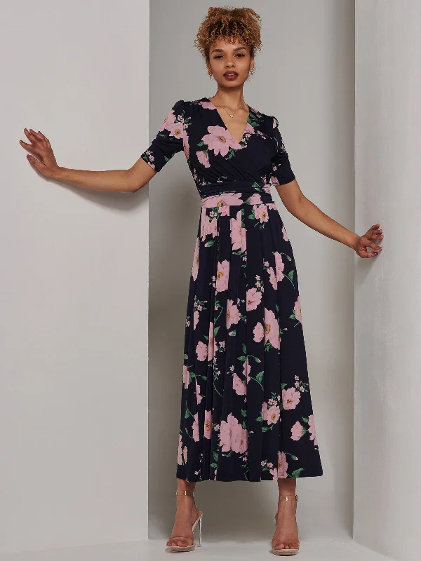 Unlock Huge Savings Now!Kenzie Half Sleeve Jersey Maxi Dress, Navy Floral