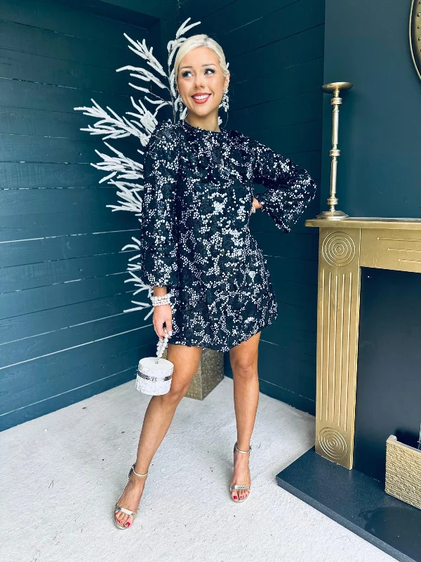 Special Discounts Inside!Mila Bow Detail Sequin Mini Dress Black & Silver